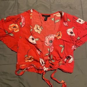 Cropped Tie-Front Floral Top